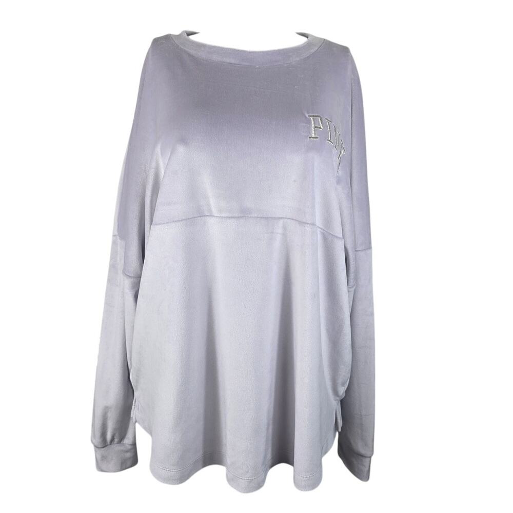 Victoria Secret Pink Gray Velvet Athletic Athleisure Winter Women's Top L